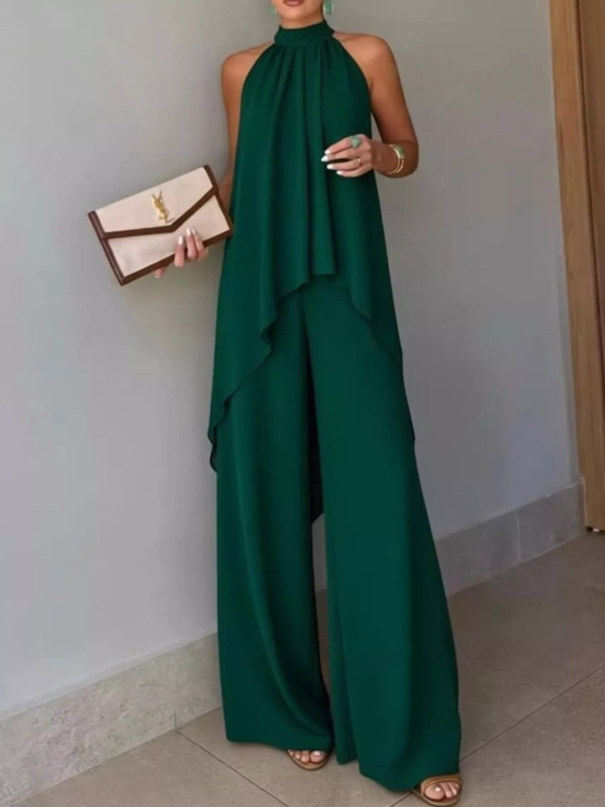 High-Low Sleeveless Top & Wide-Leg Pants Set
