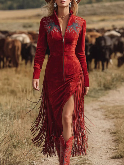 Fringe Zip-Front Midi Dress – Women's Statement Party Dress