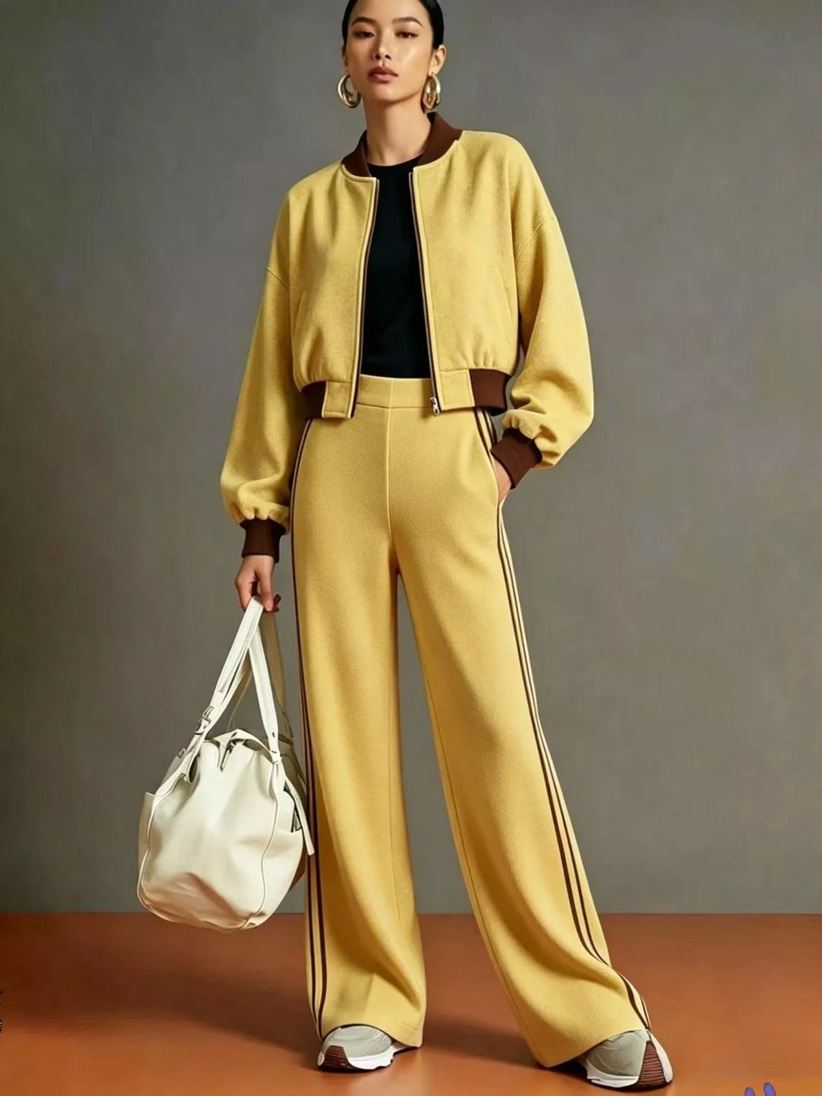 Contrast Ribbed Jacket & Wide-Leg Tracksuit Set by Belle Bijouix – view 4 of 9
