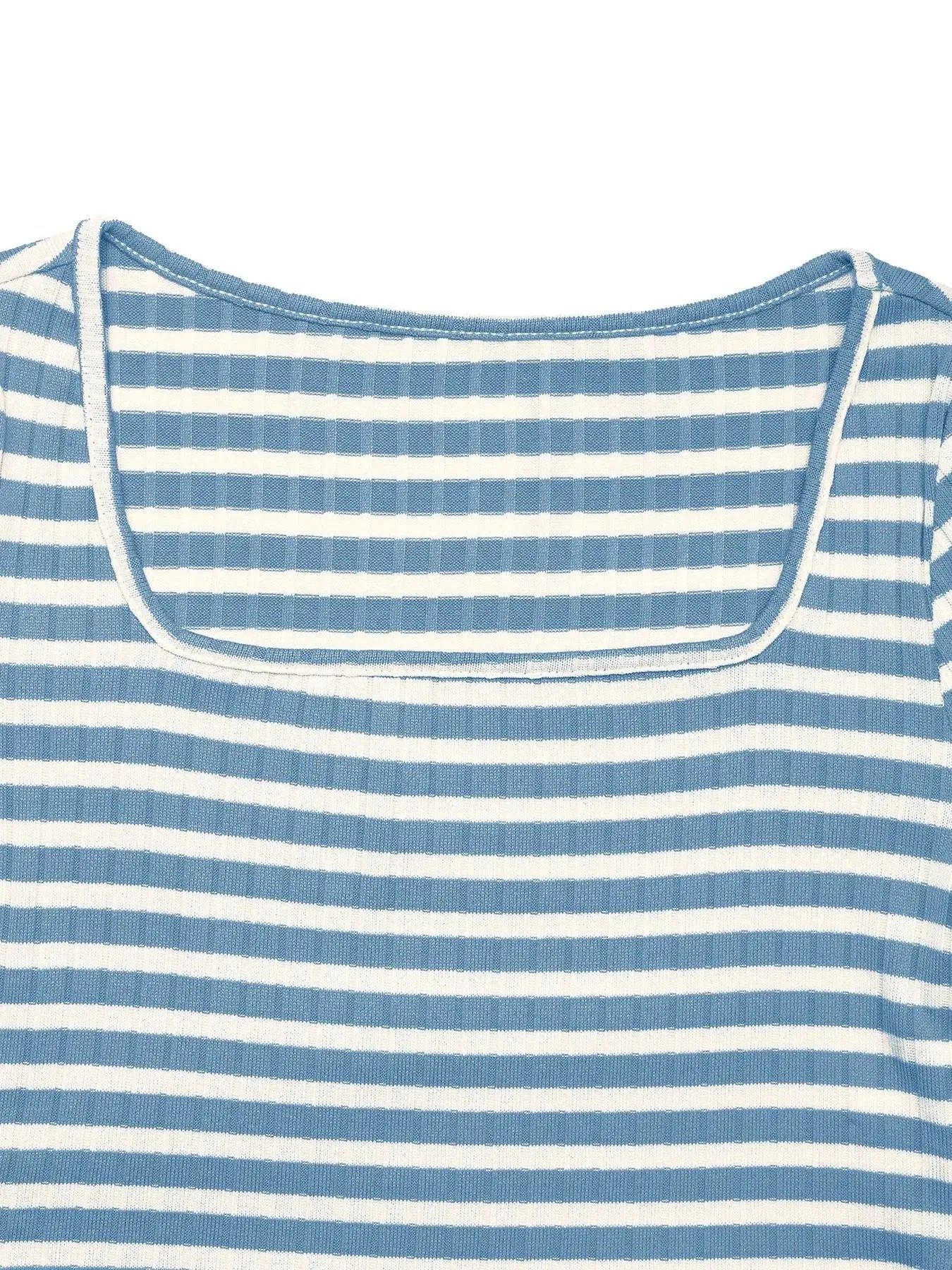 Striped blue and white square-neck top, from Belle Bijouix lounge set