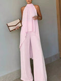 High-Low Sleeveless Top & Wide-Leg Pants Set
