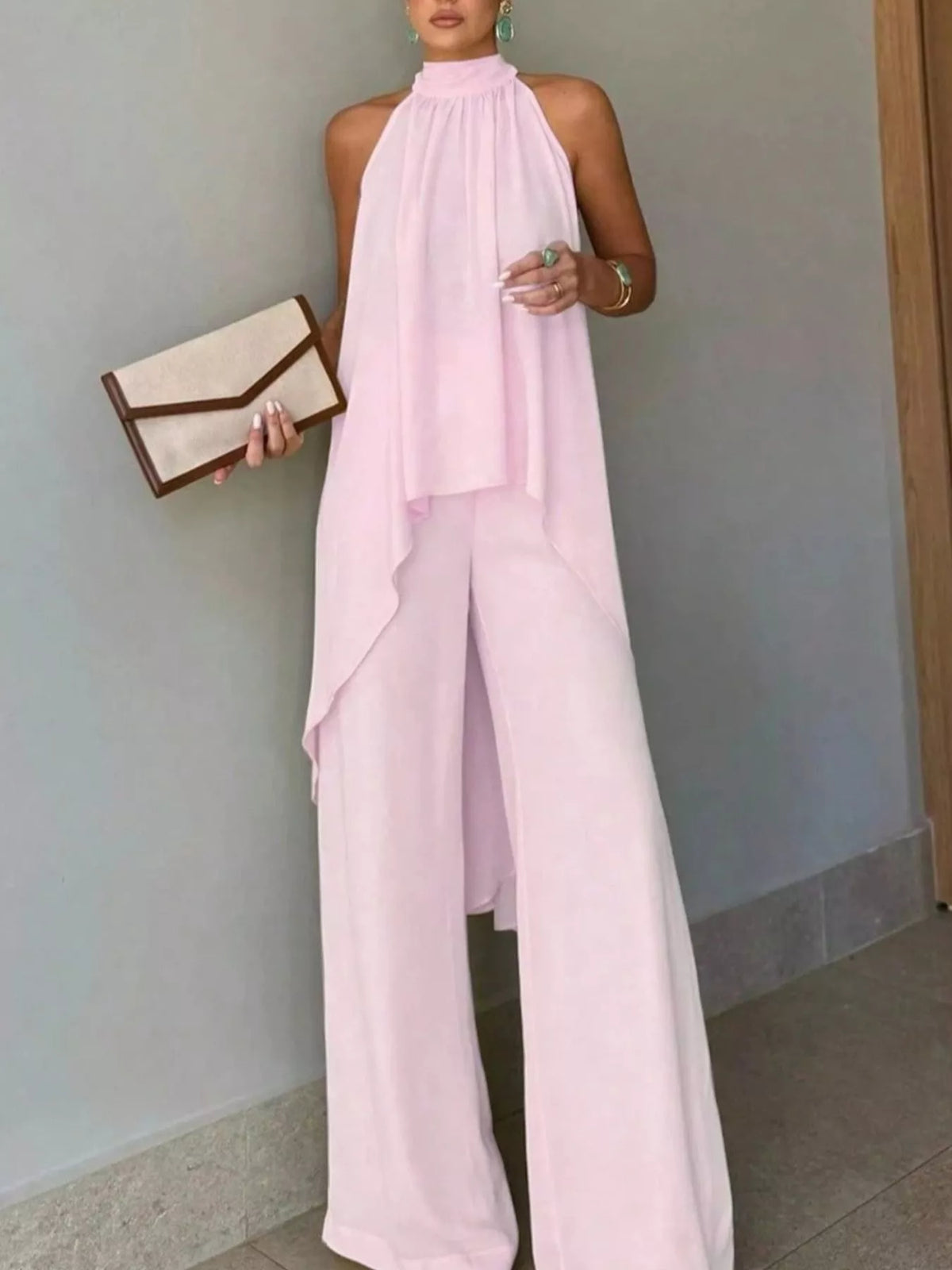 High-Low Sleeveless Top & Wide-Leg Pants Set