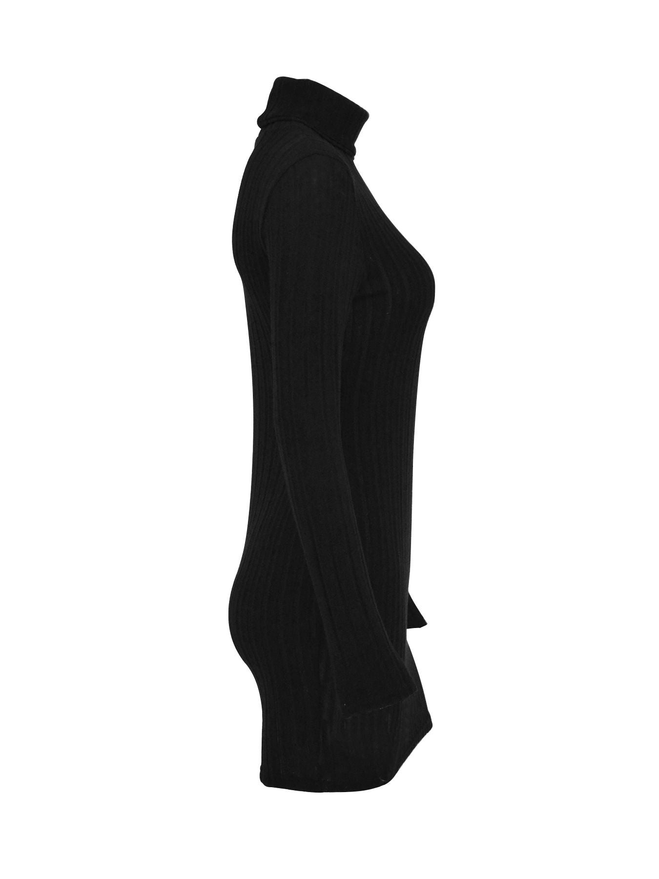 Turtleneck ribbed bodycon mini dress in black knit fabric