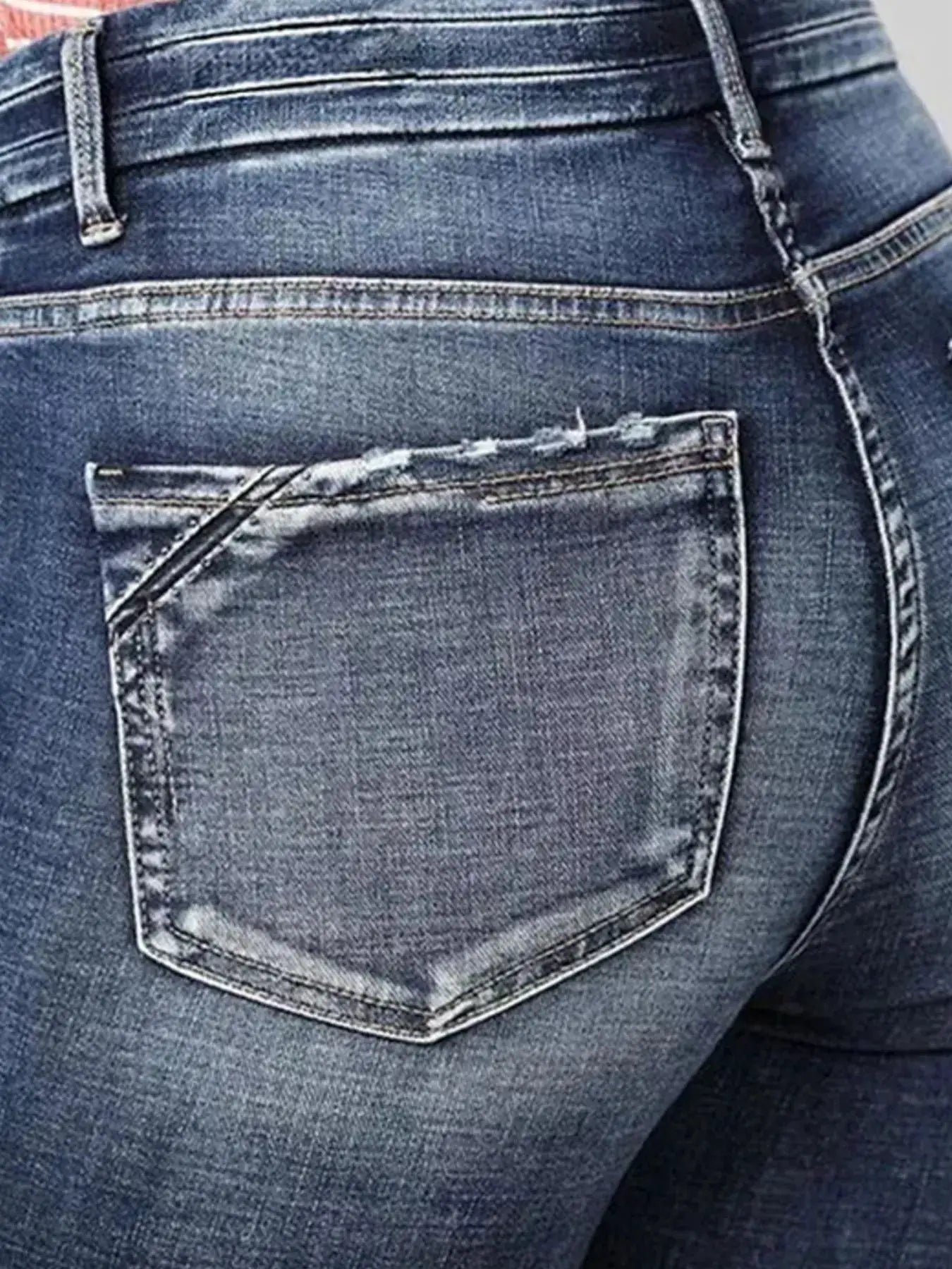 High-Rise Flare Gradient Wash Jeans by Belle Bijouix, blue denim with back pocket detail