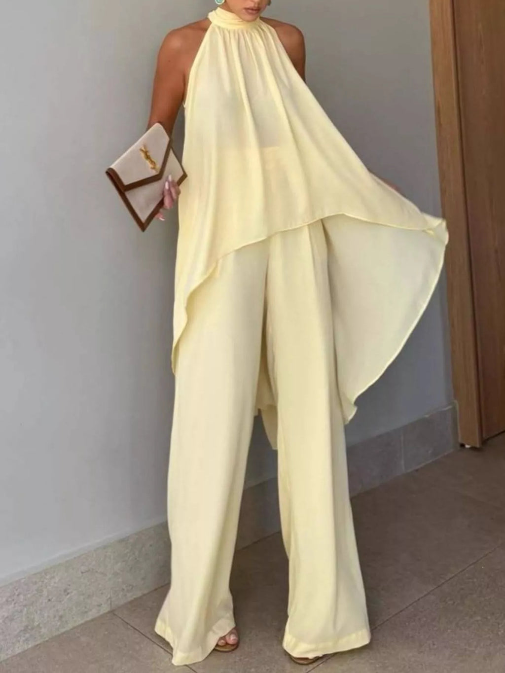 High-Low Sleeveless Top & Wide-Leg Pants Set