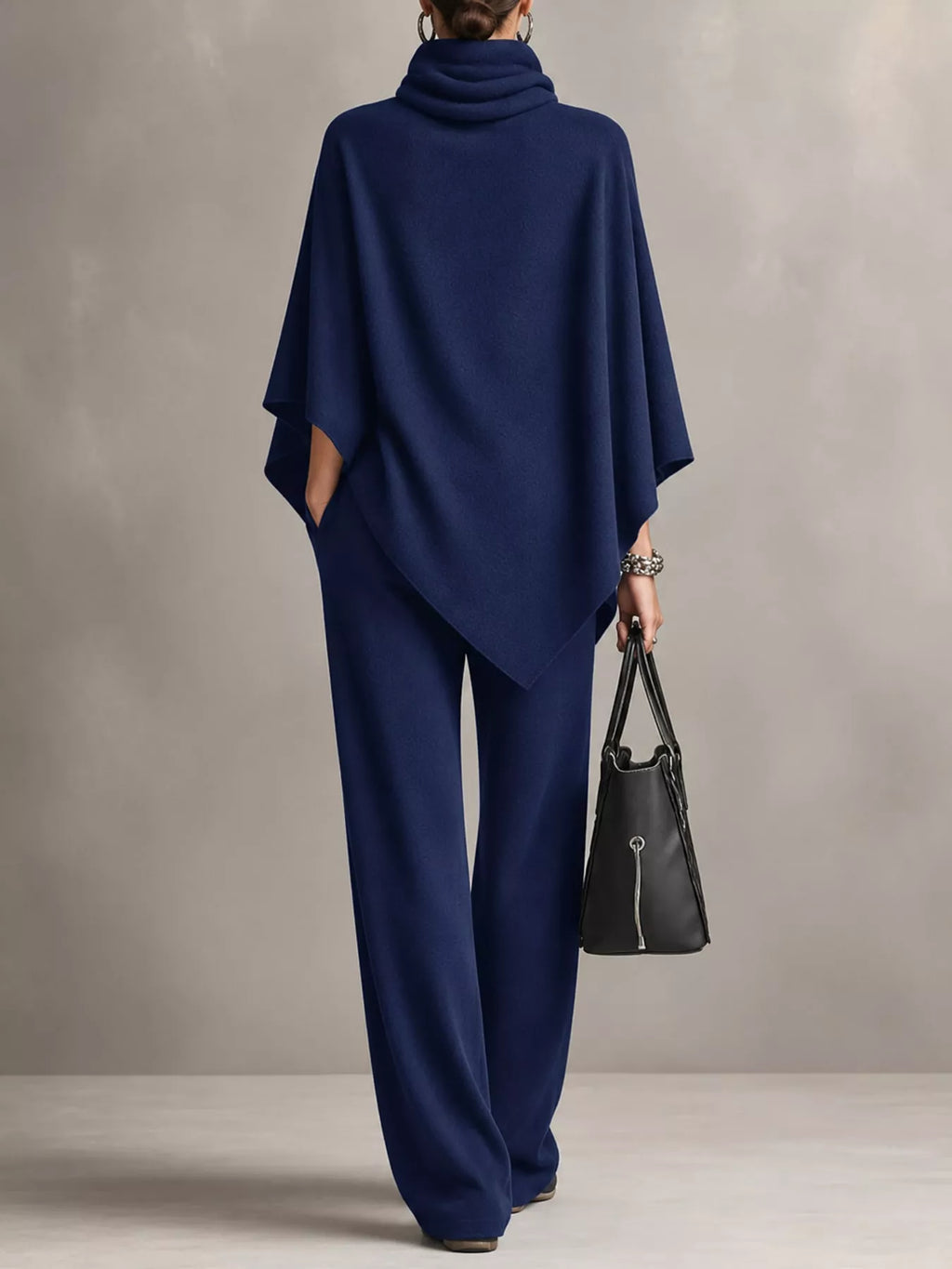 Turtleneck Poncho & Wide-Leg Pants Set in Blue by Belle Bijouix – view 21 of 24