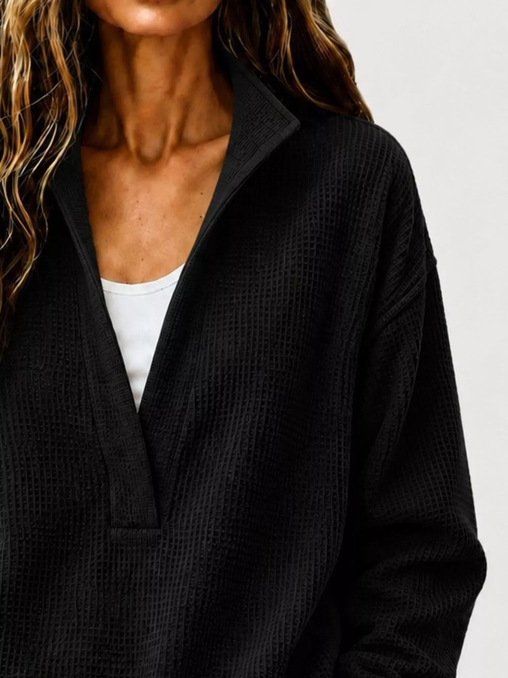Waffle Knit Dropped Shoulder Sweatshirt