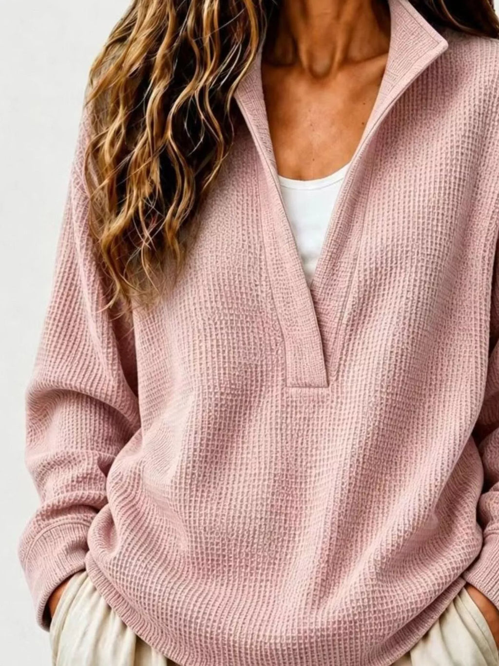 Waffle Knit Dropped Shoulder Sweatshirt