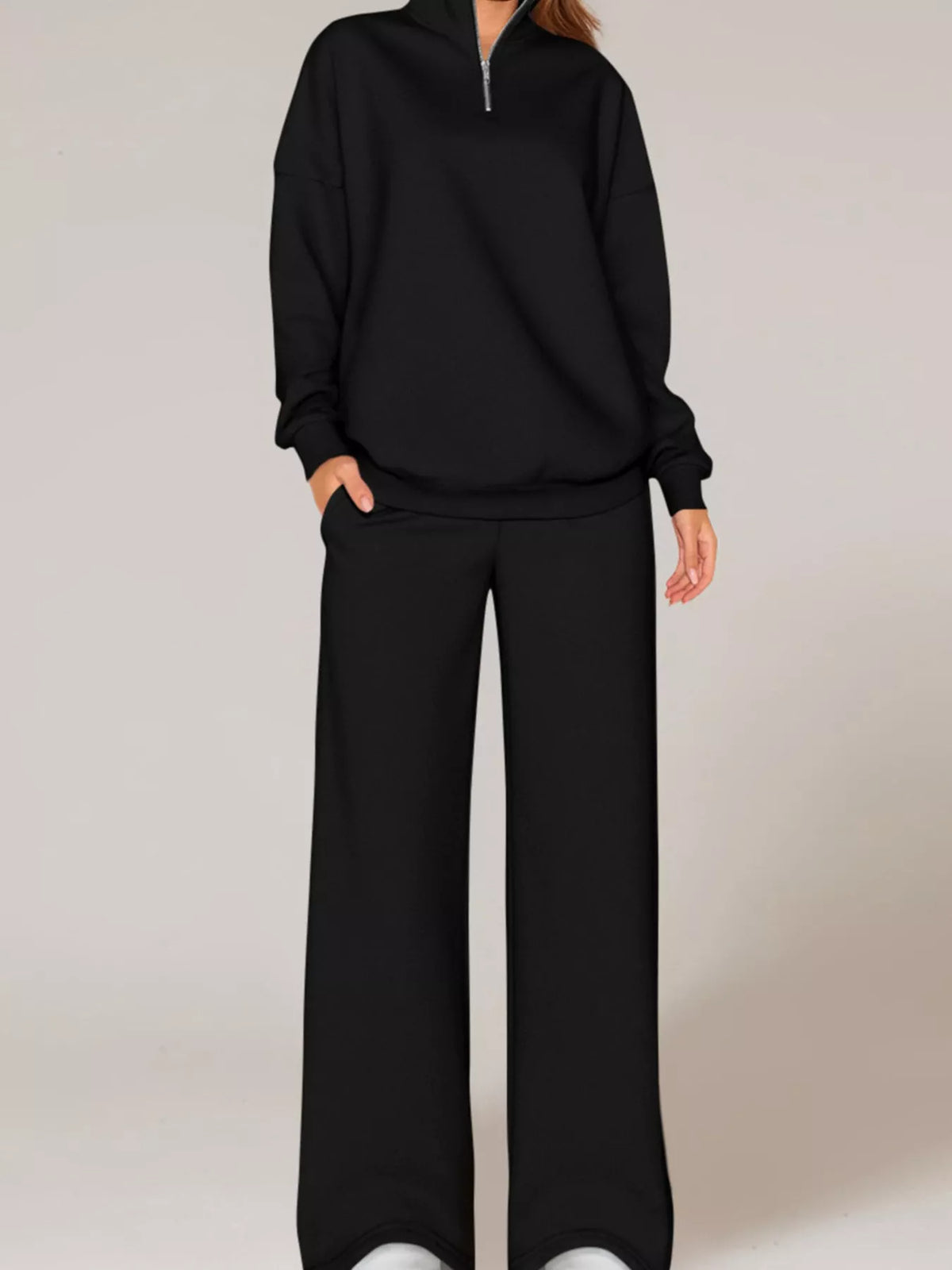 Half-Zip Sweatshirt & Wide-Leg Sweatpants Set by Belle Bijouix – view 9 of 27