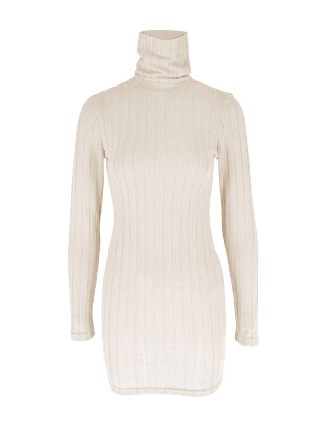 Turtleneck ribbed bodycon mini dress by Trendsi in beige knit fabric