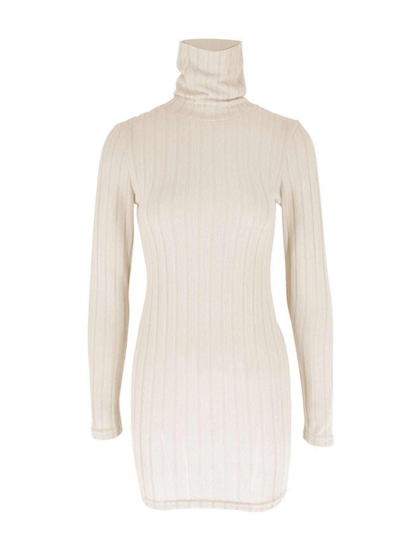 Turtleneck ribbed bodycon mini dress by Trendsi in beige knit fabric