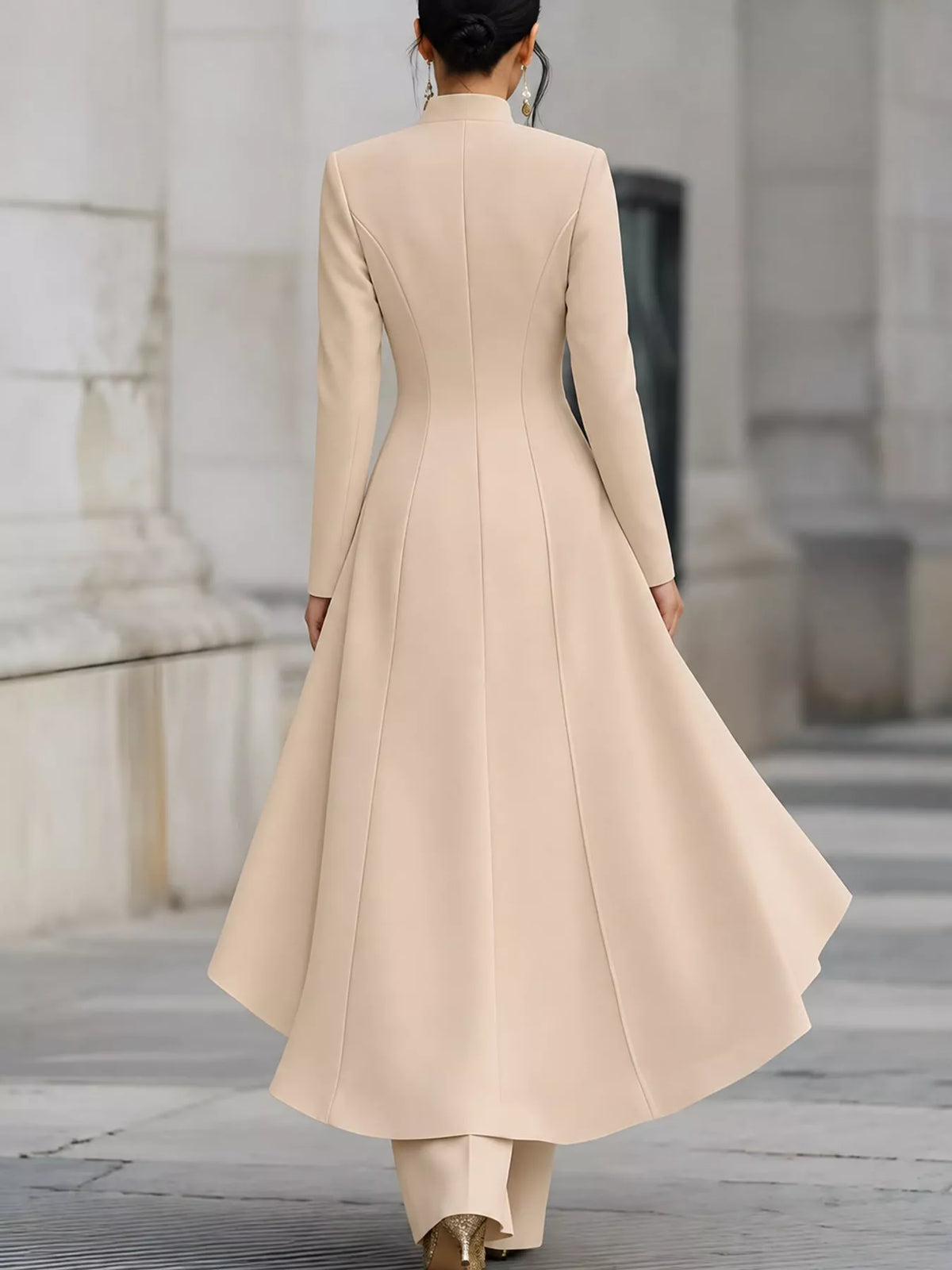 Ruffled High-Low Button Tunic & Wide-Leg Pants Set in Khaki by Belle Bijouix – view 55 of 82