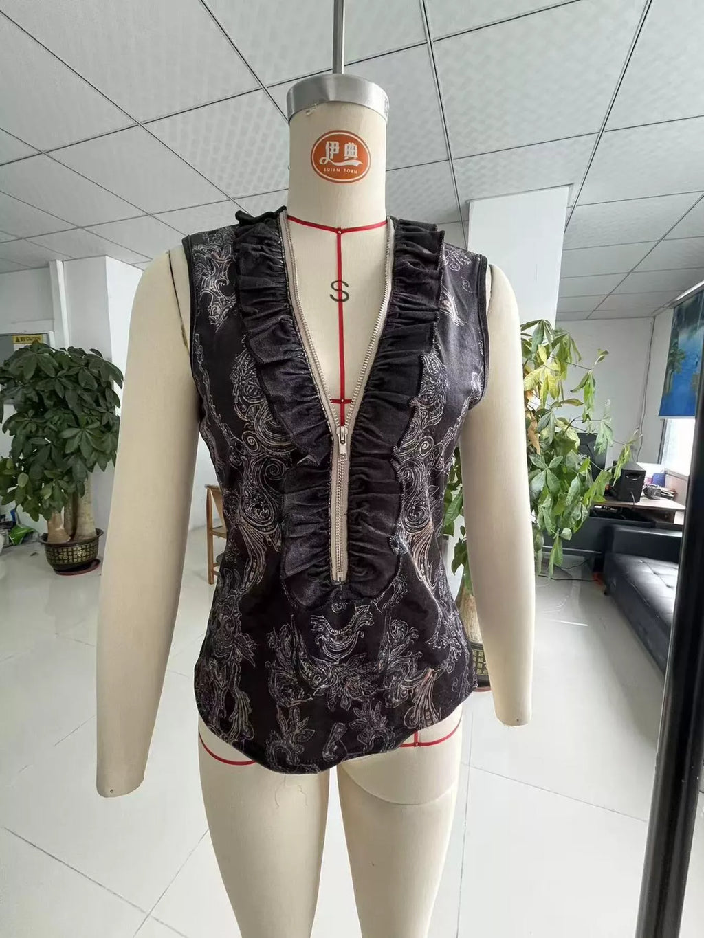 Paisley Print Ruffled Zip Front Tank