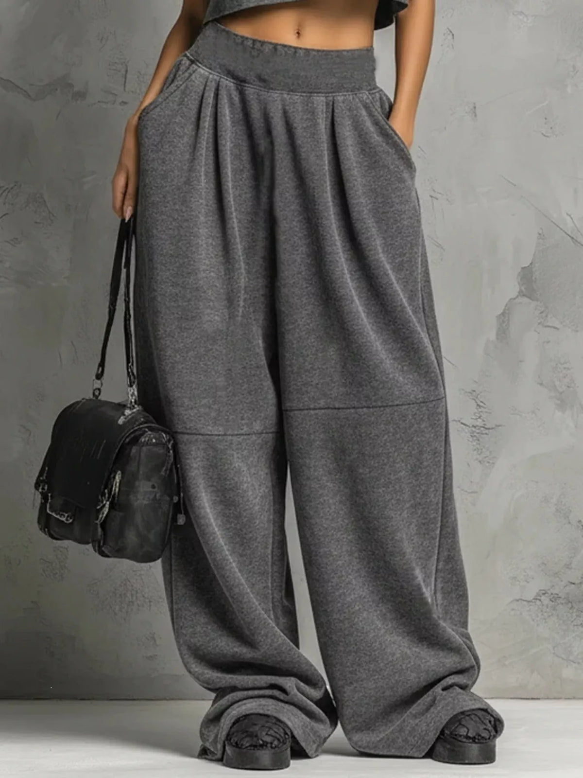 Mock Neck Crop Top & Wide-Leg Sweatpants Set