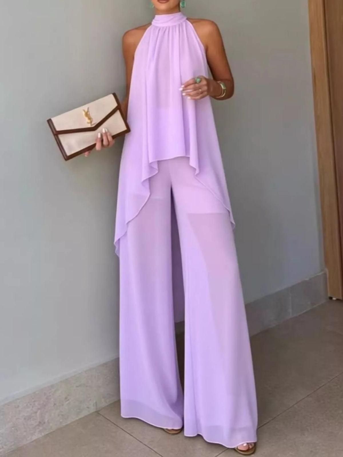 High-Low Sleeveless Top & Wide-Leg Pants Set