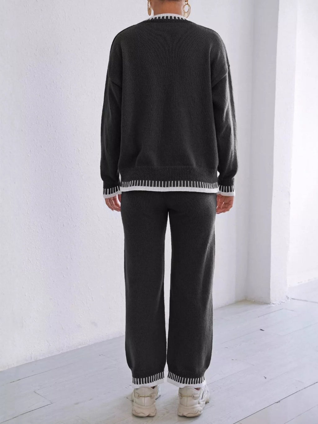 Contrast Trim Sweater & Pants Set