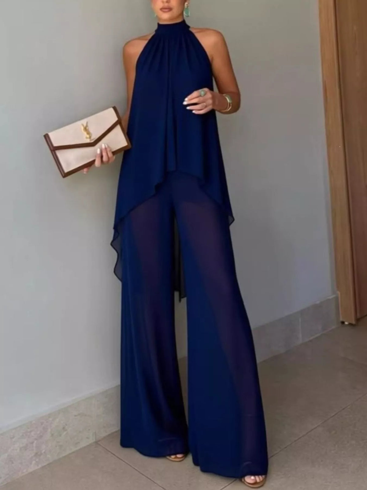 High-Low Sleeveless Top & Wide-Leg Pants Set