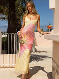 Flower scoop-neck maxi cami dress in pastel yellow and pink tie-dye by Trendsi