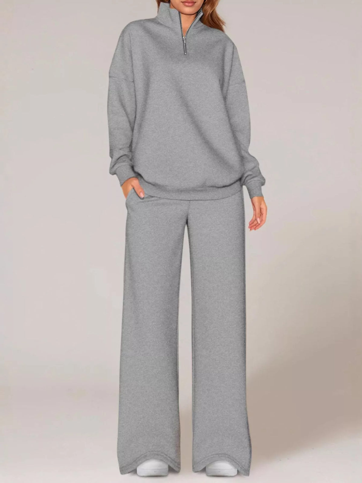 Half-Zip Sweatshirt & Wide-Leg Sweatpants Set by Belle Bijouix – view 27 of 27