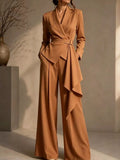 Belted Blazer and Wide-Leg Pants Set