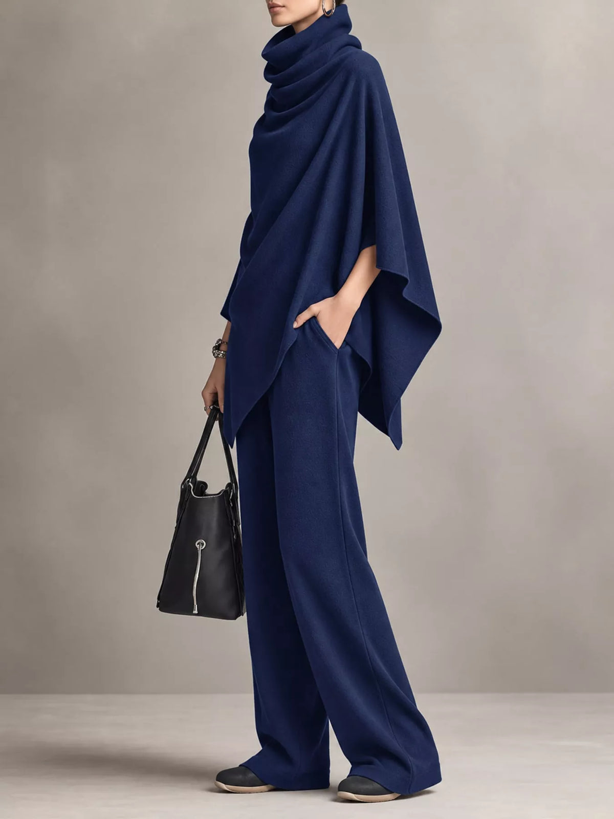 Turtleneck Poncho & Wide-Leg Pants Set in Blue by Belle Bijouix – view 20 of 24