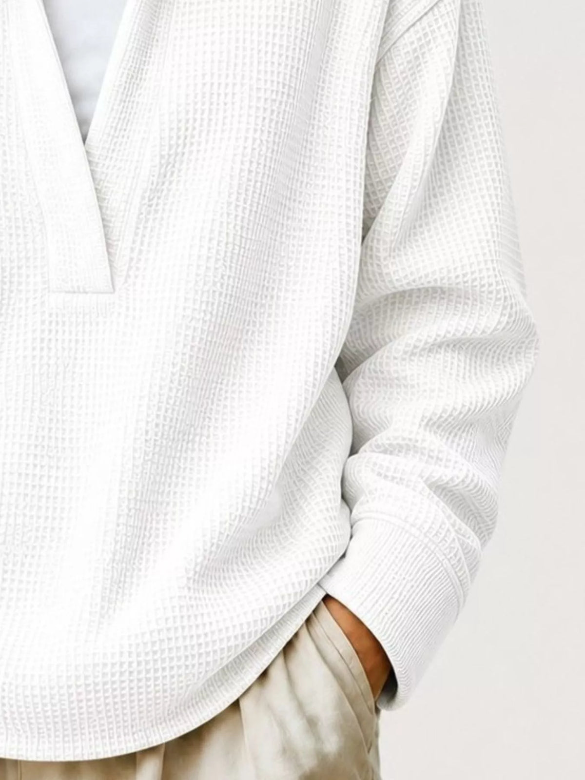 Waffle Knit Dropped Shoulder Sweatshirt