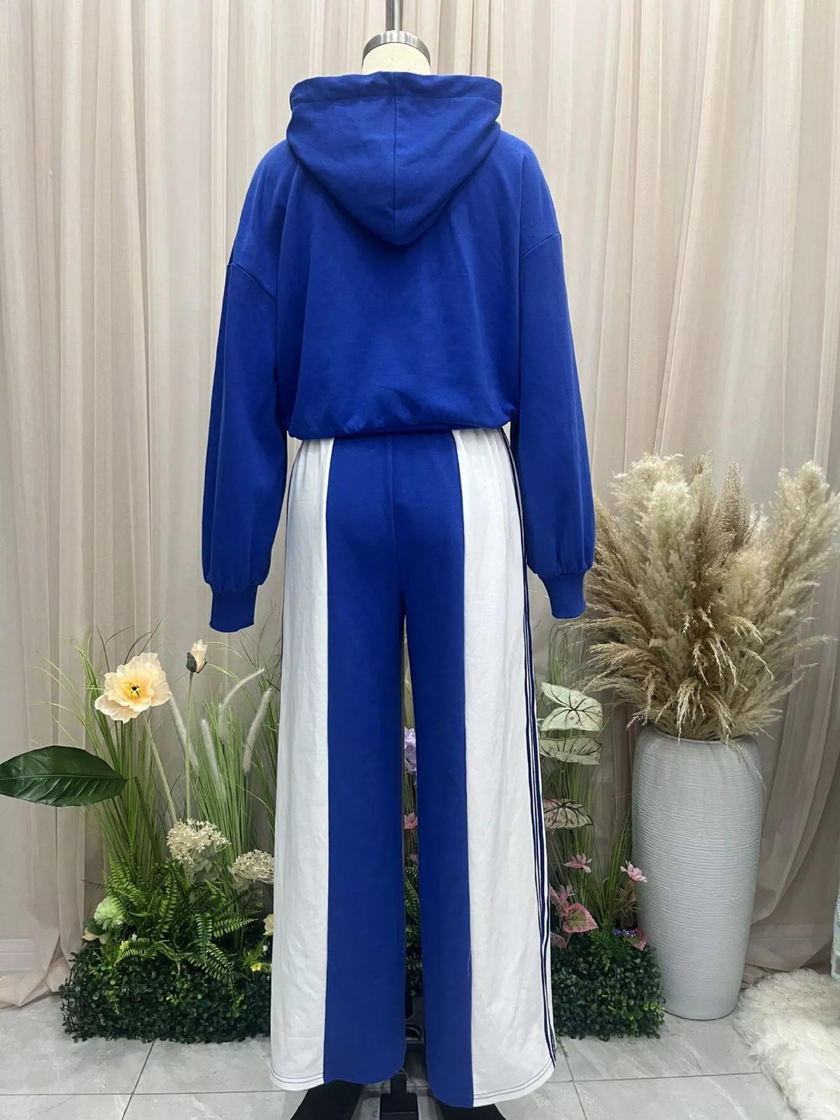 Color-Block Hoodie & Wide-Leg Pants Set