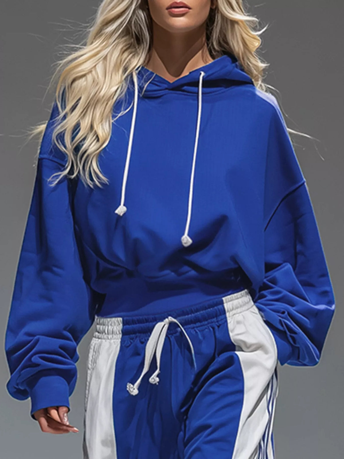 Color-Block Hoodie & Wide-Leg Pants Set