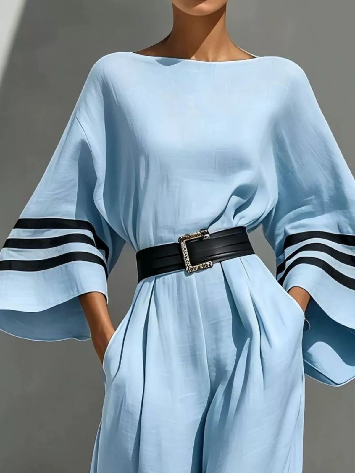 Striped Wide-Sleeve Belted Jumpsuit by Belle Bijouix – view 5 of 6