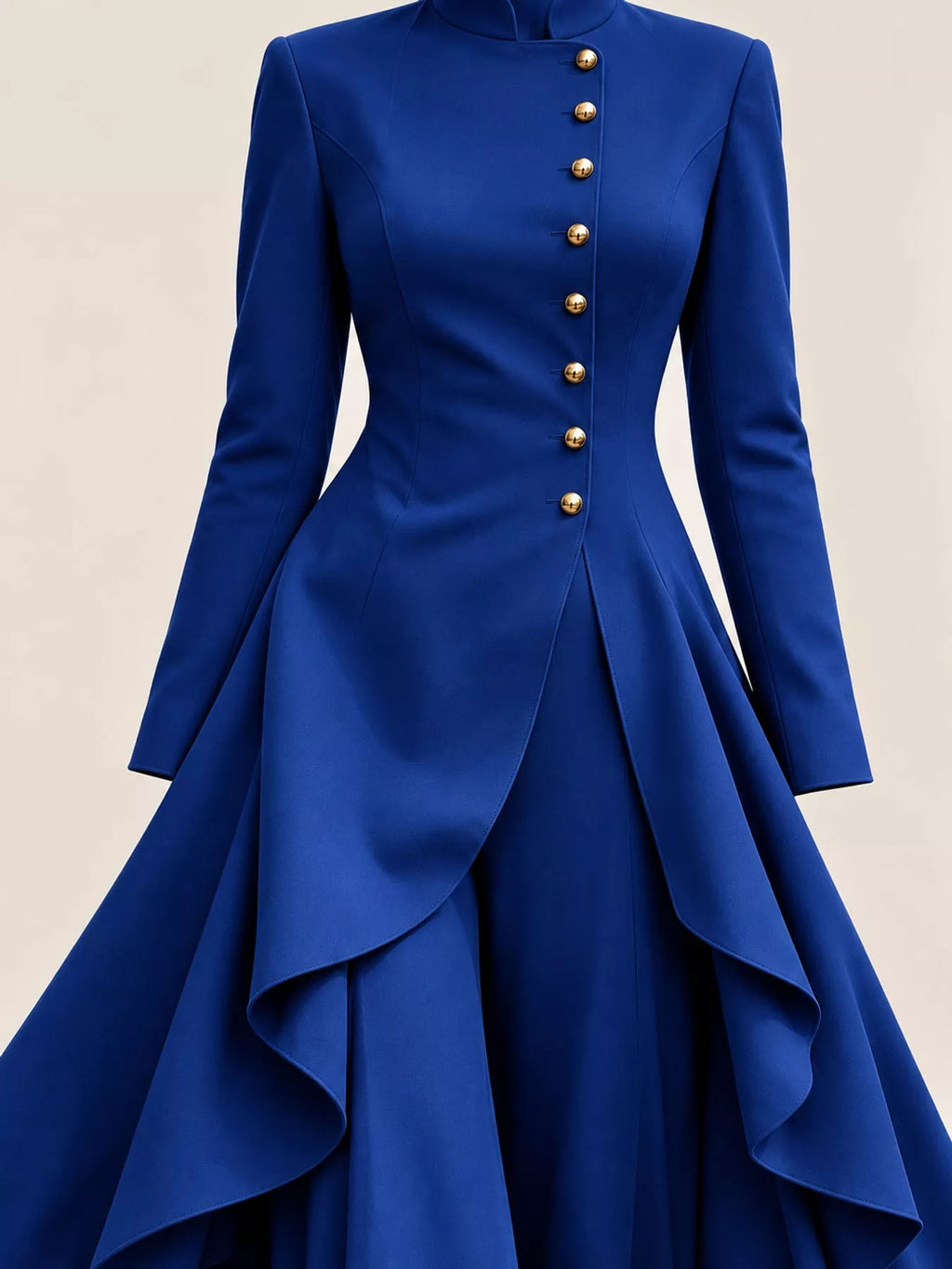 Ruffled High-Low Button Tunic & Wide-Leg Pants Set in Blue by Belle Bijouix – view 67 of 82