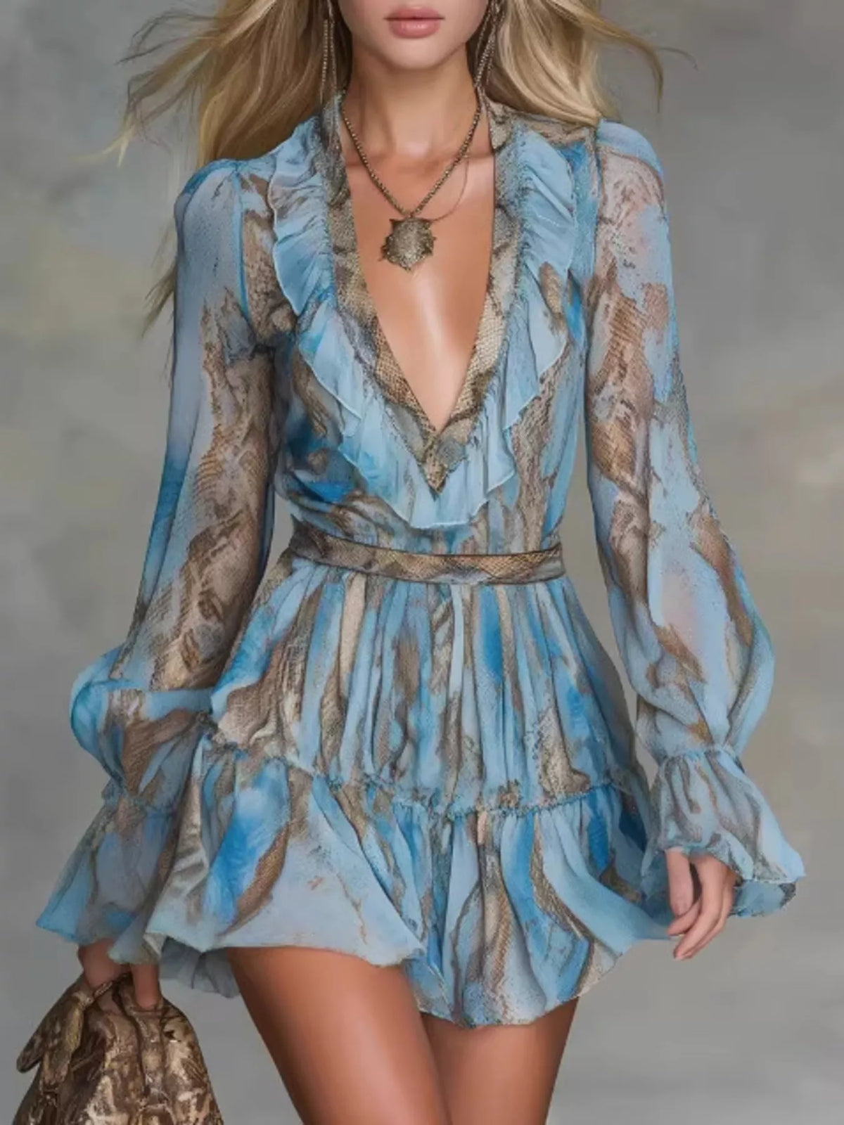 Boho Long Sleeve Tiered Ruffle Mini Dress by Belle Bijouix – view 1 of 4