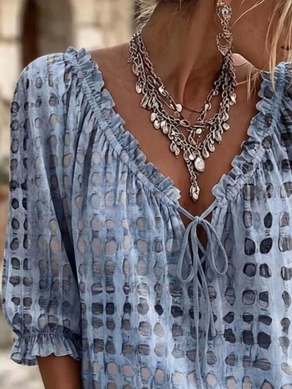Tie Neck 3/4 Sleeve Blouse