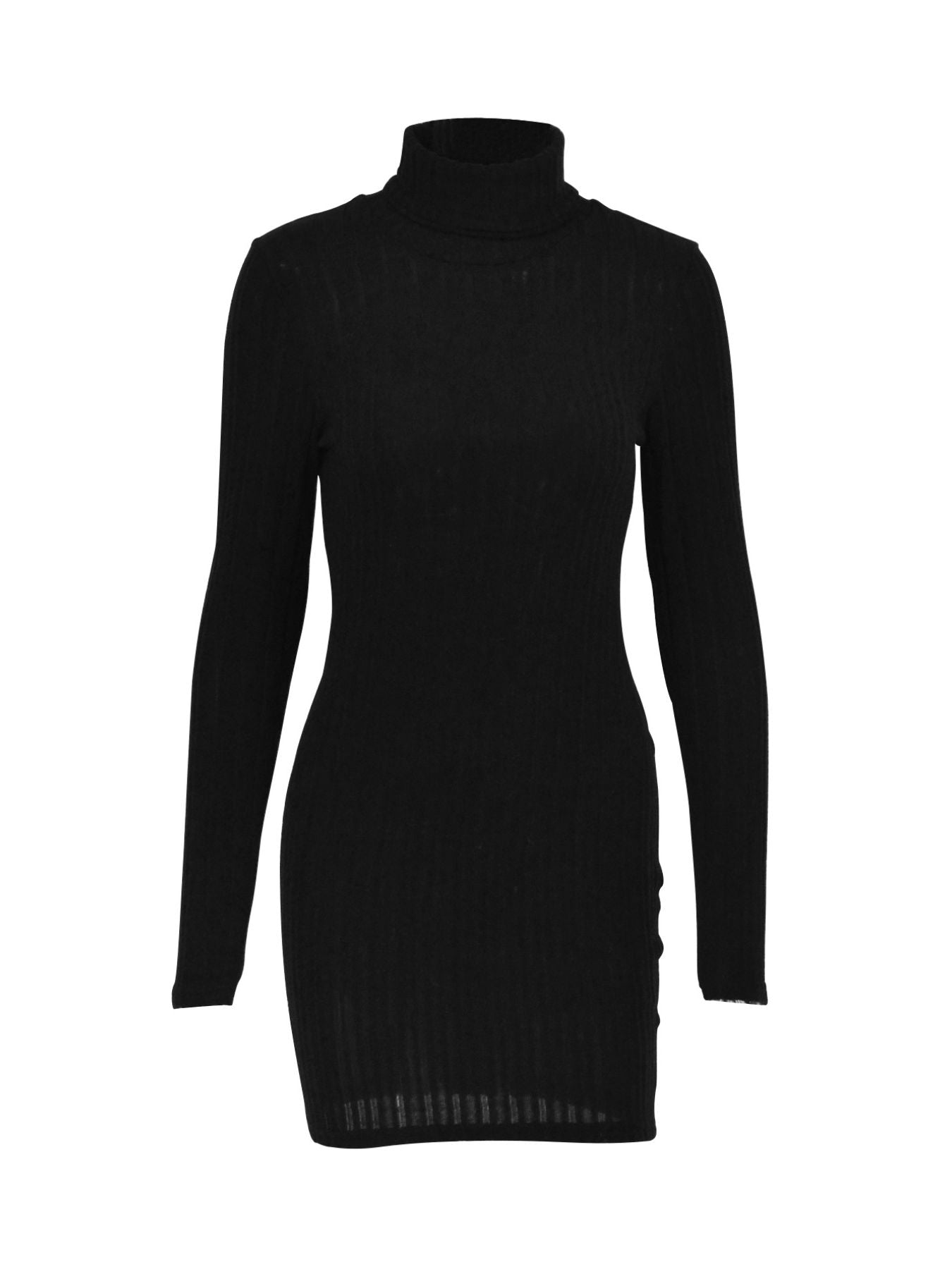 Turtleneck ribbed bodycon mini dress by Trendsi, black, long-sleeve.