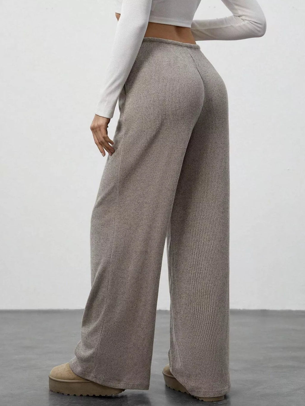 Relaxed Fit Drawstring Pants, taupe ribbed knit joggers for active wear