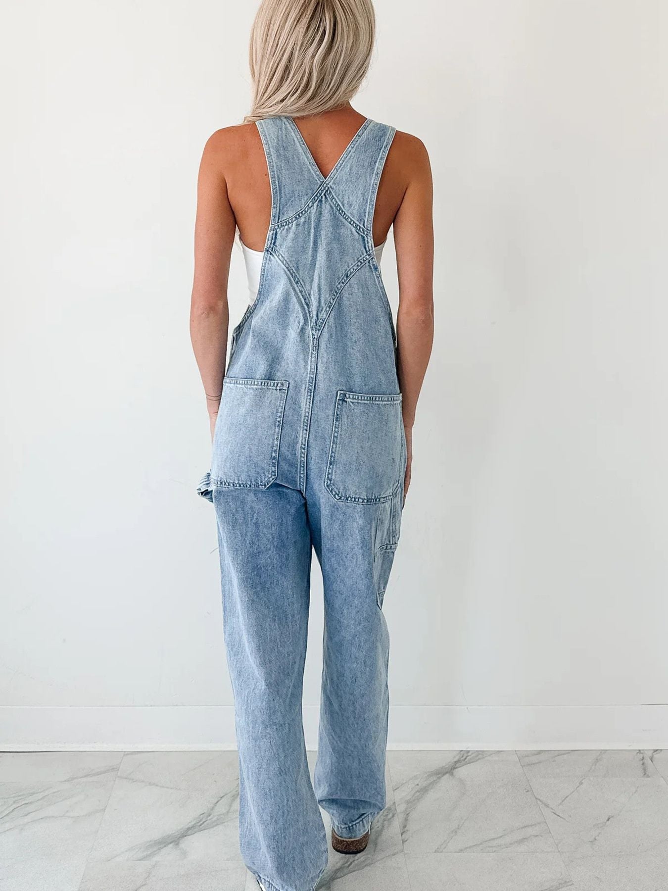 Wide Strap Relaxed Fit Denim Overalls in light-wash denim by Trendsi