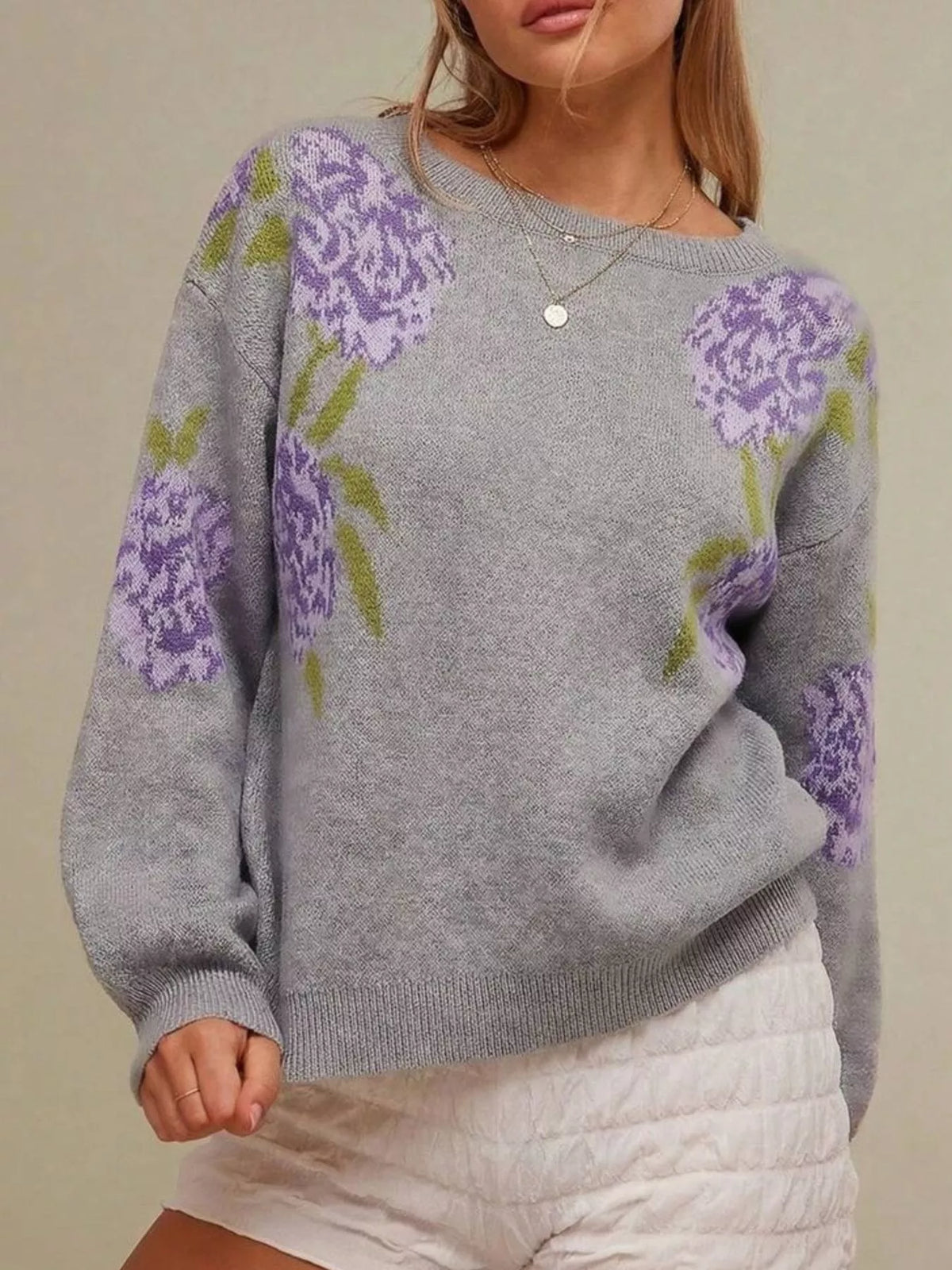 Floral Dropped Shoulder Knit Sweater by Belle Bijouix – view 13 of 16