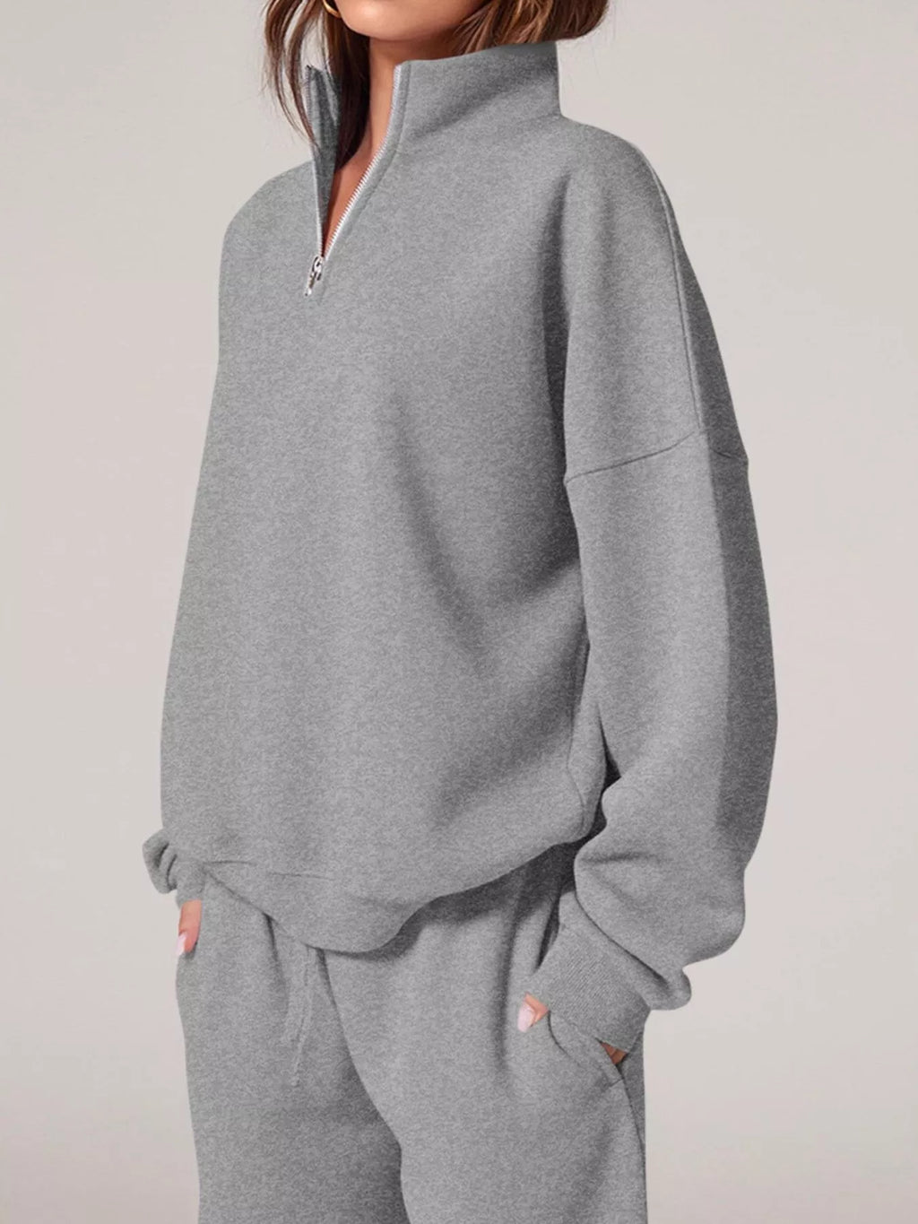 Half-Zip Sweatshirt & Wide-Leg Sweatpants Set by Belle Bijouix – view 26 of 27