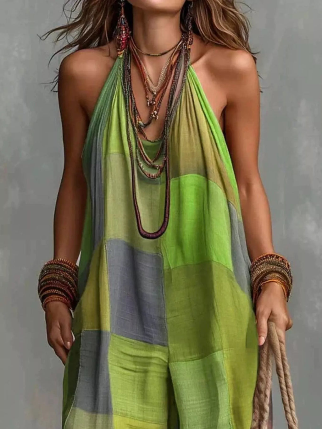 Plaid Halter Neck Wide-Leg Jumpsuit