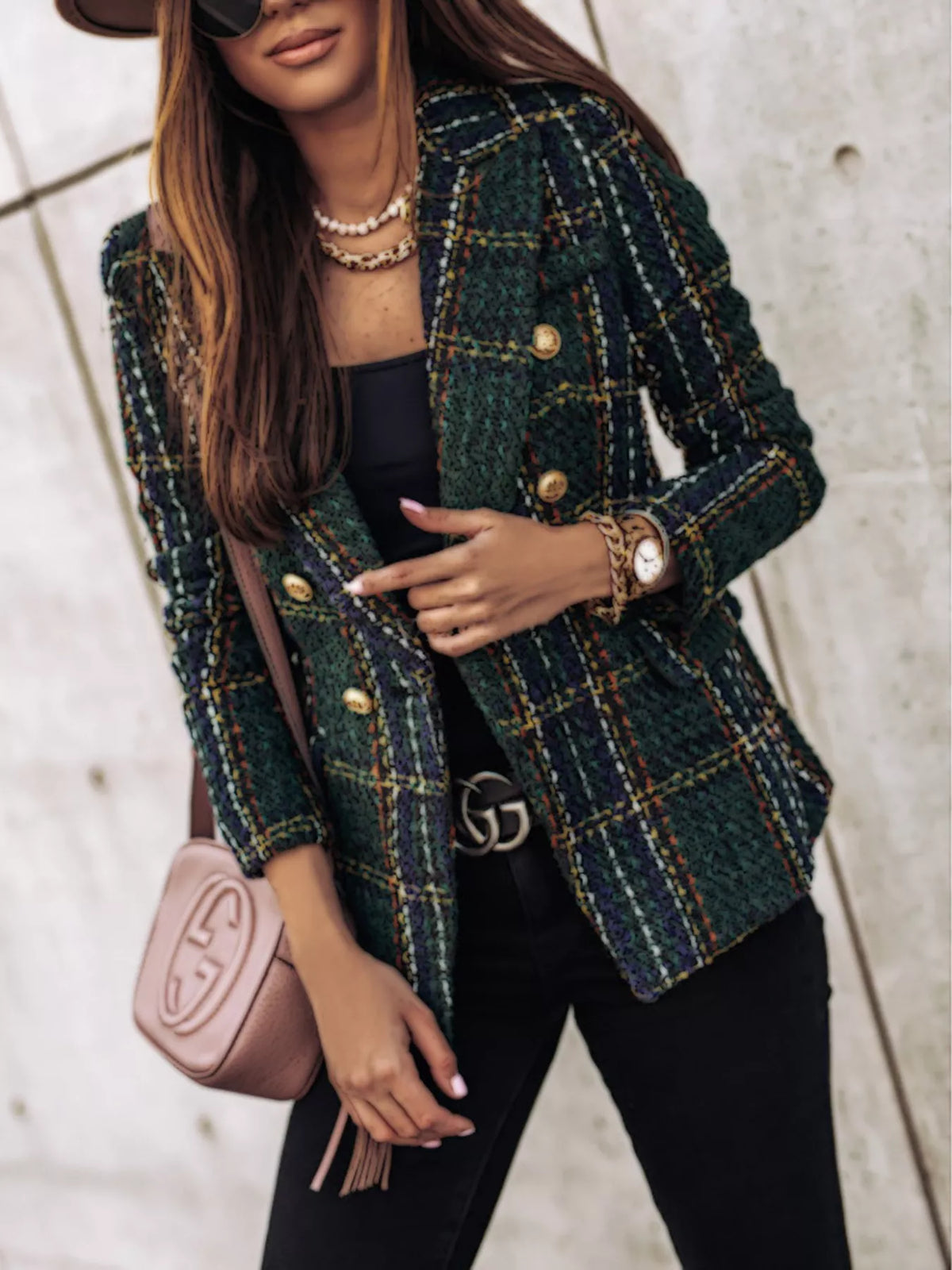 Plaid Tweed Double-Breasted Blazer by Belle Bijouix – view 7 of 11