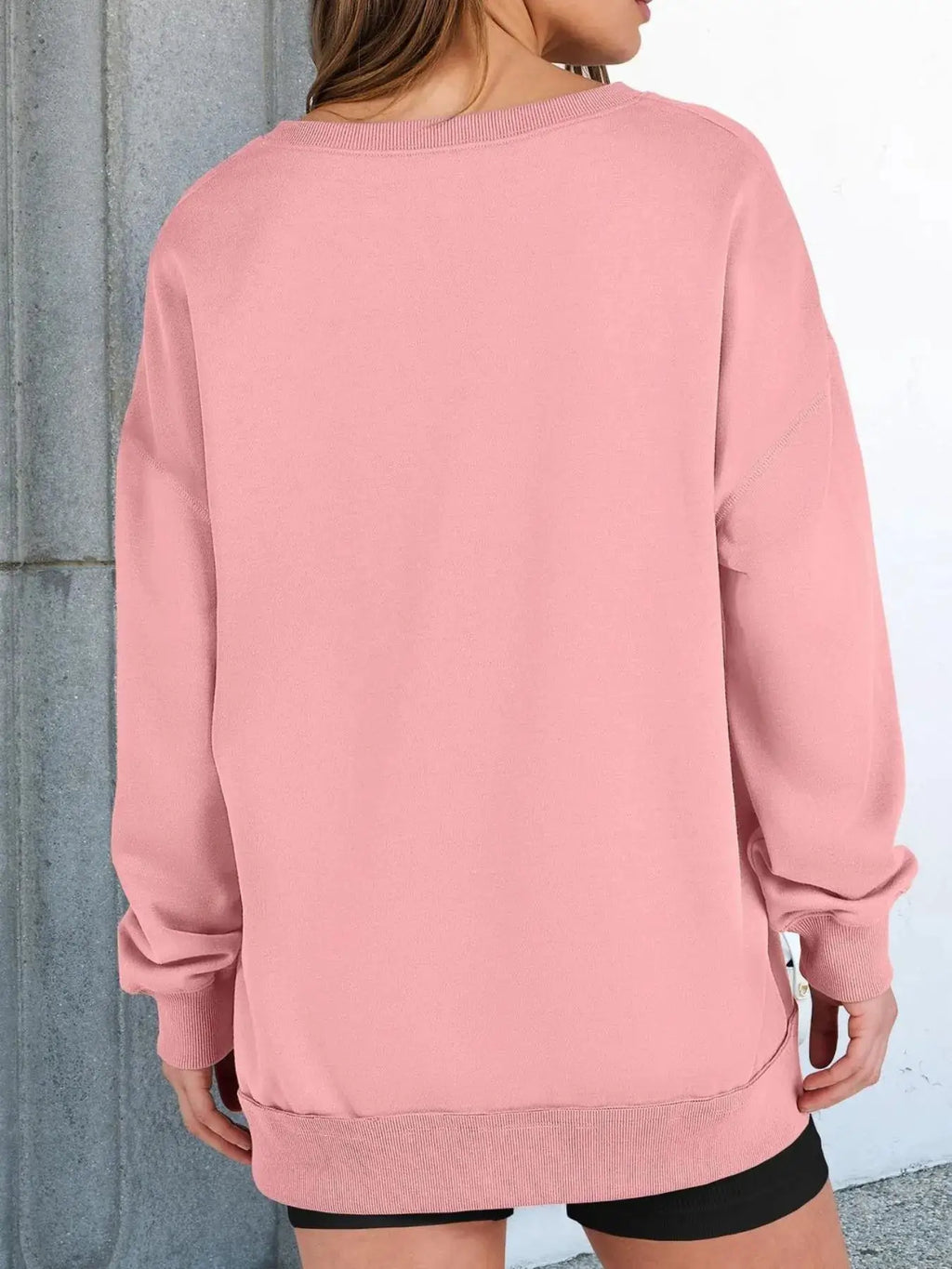 Notched long sleeve oversized pink sweatshirt, Belle Bijouix top