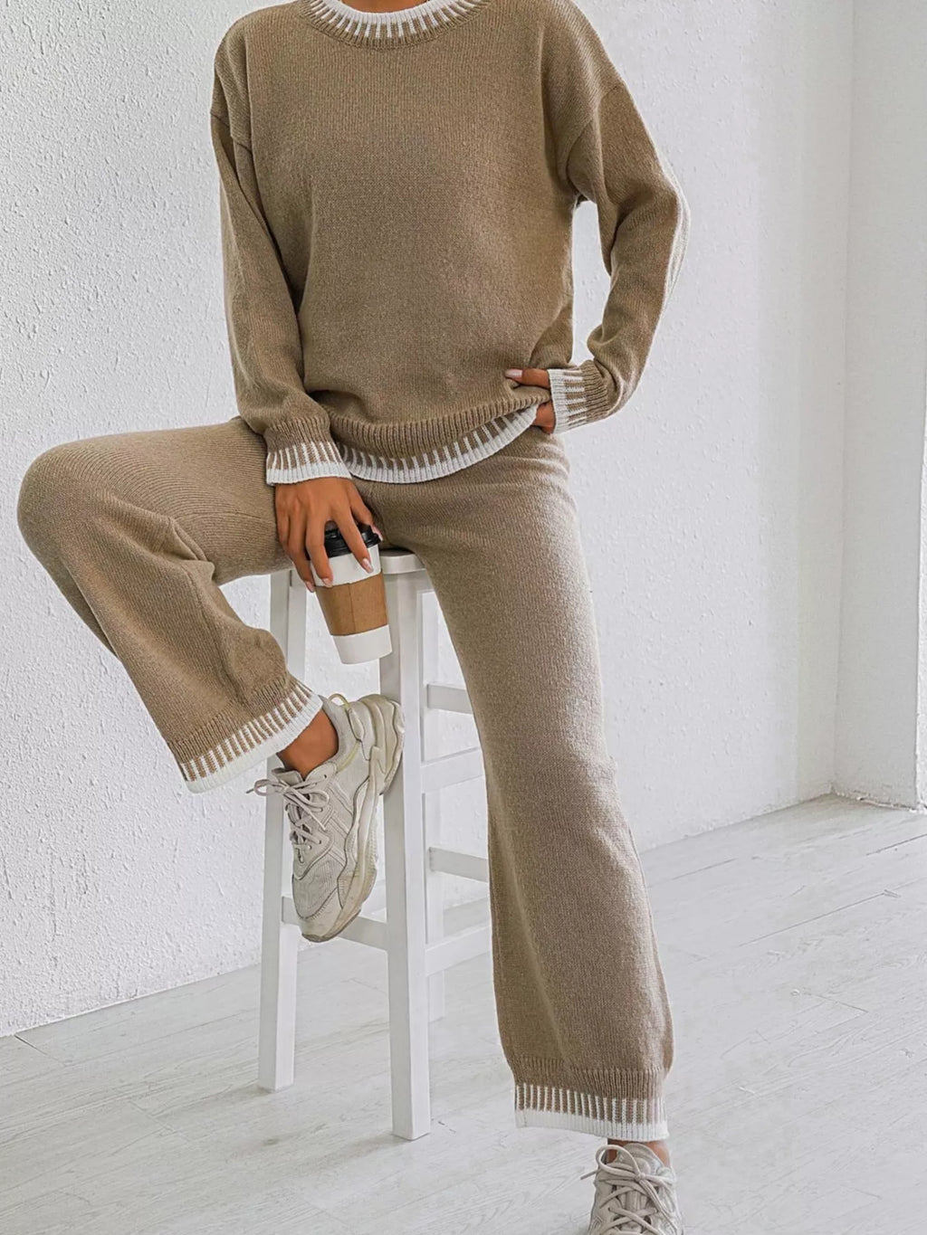 Contrast Trim Sweater & Pants Set