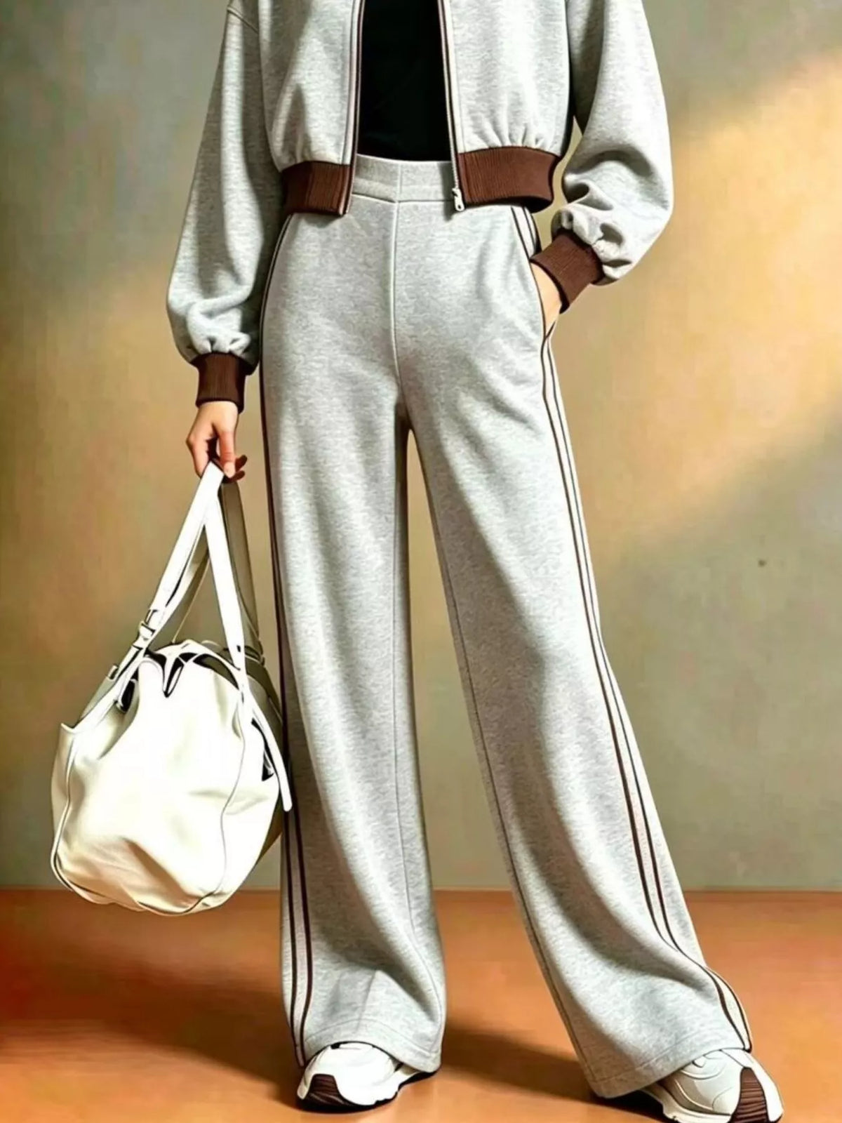 Contrast Ribbed Jacket & Wide-Leg Tracksuit Set by Belle Bijouix – view 8 of 9