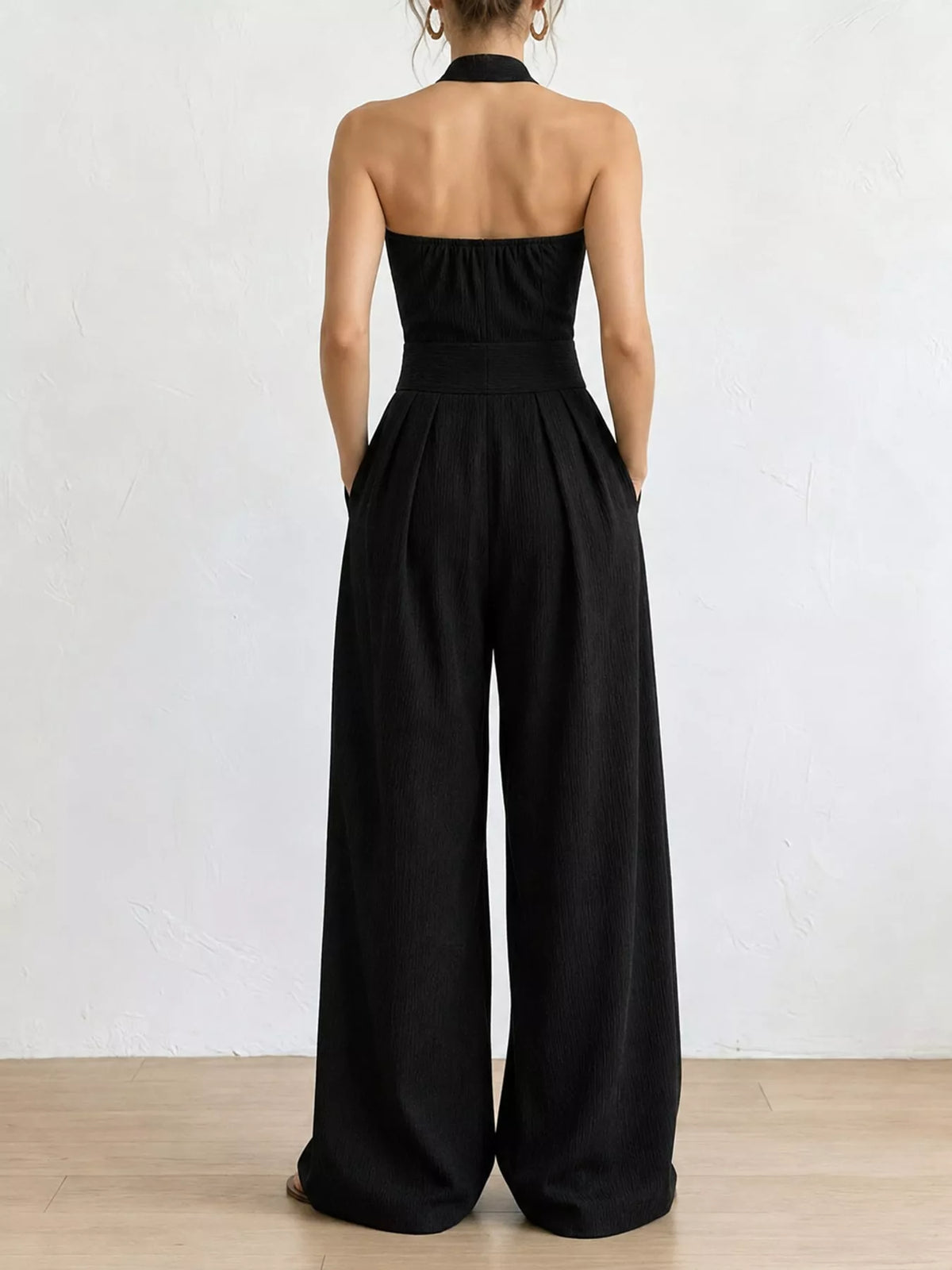Crisscross Halter Linen Wide-Leg Jumpsuit by Belle Bijouix – view 7 of 45