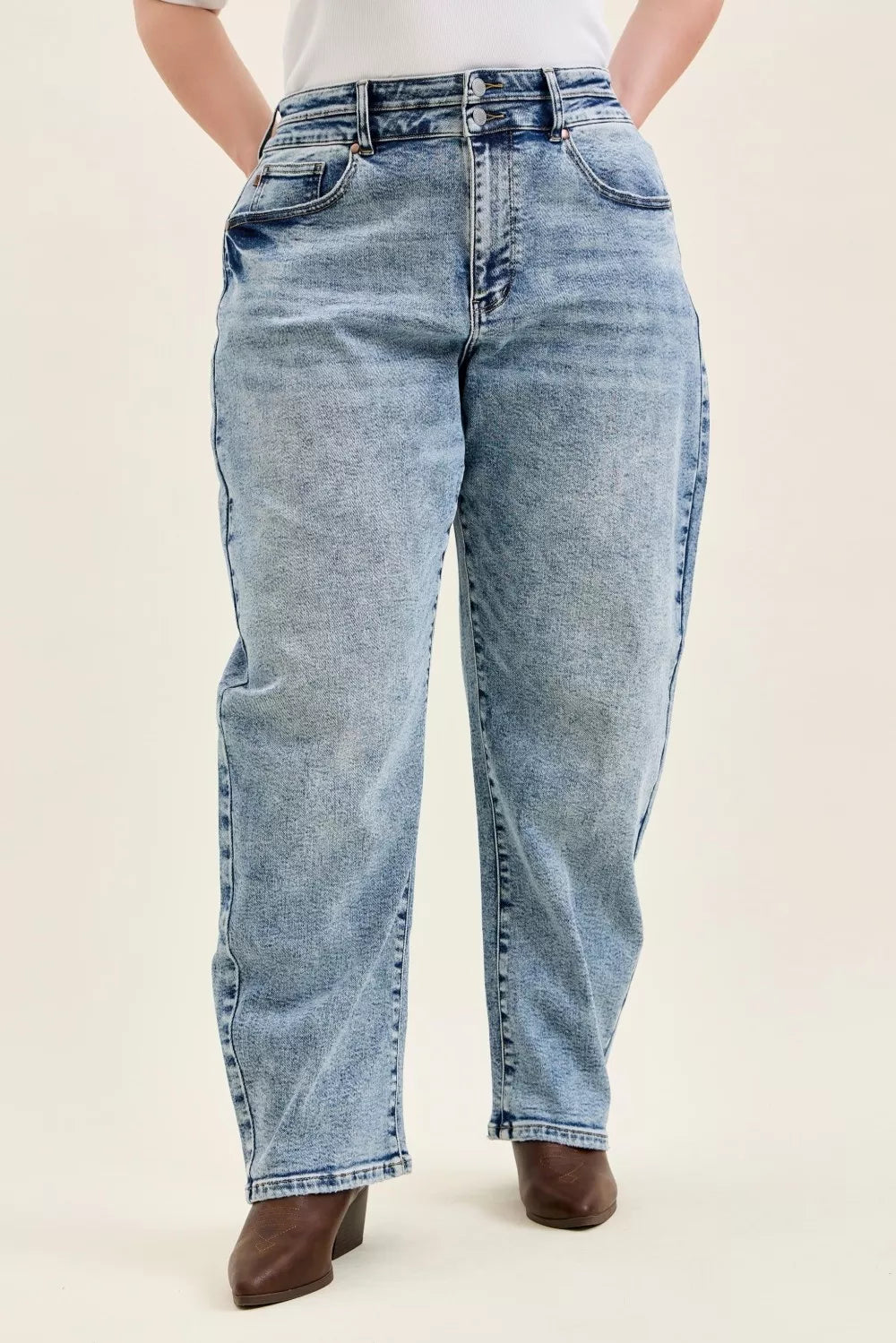 Judy Blue high-waist jeans in light-wash denim with double waistband, Trendsi plus size