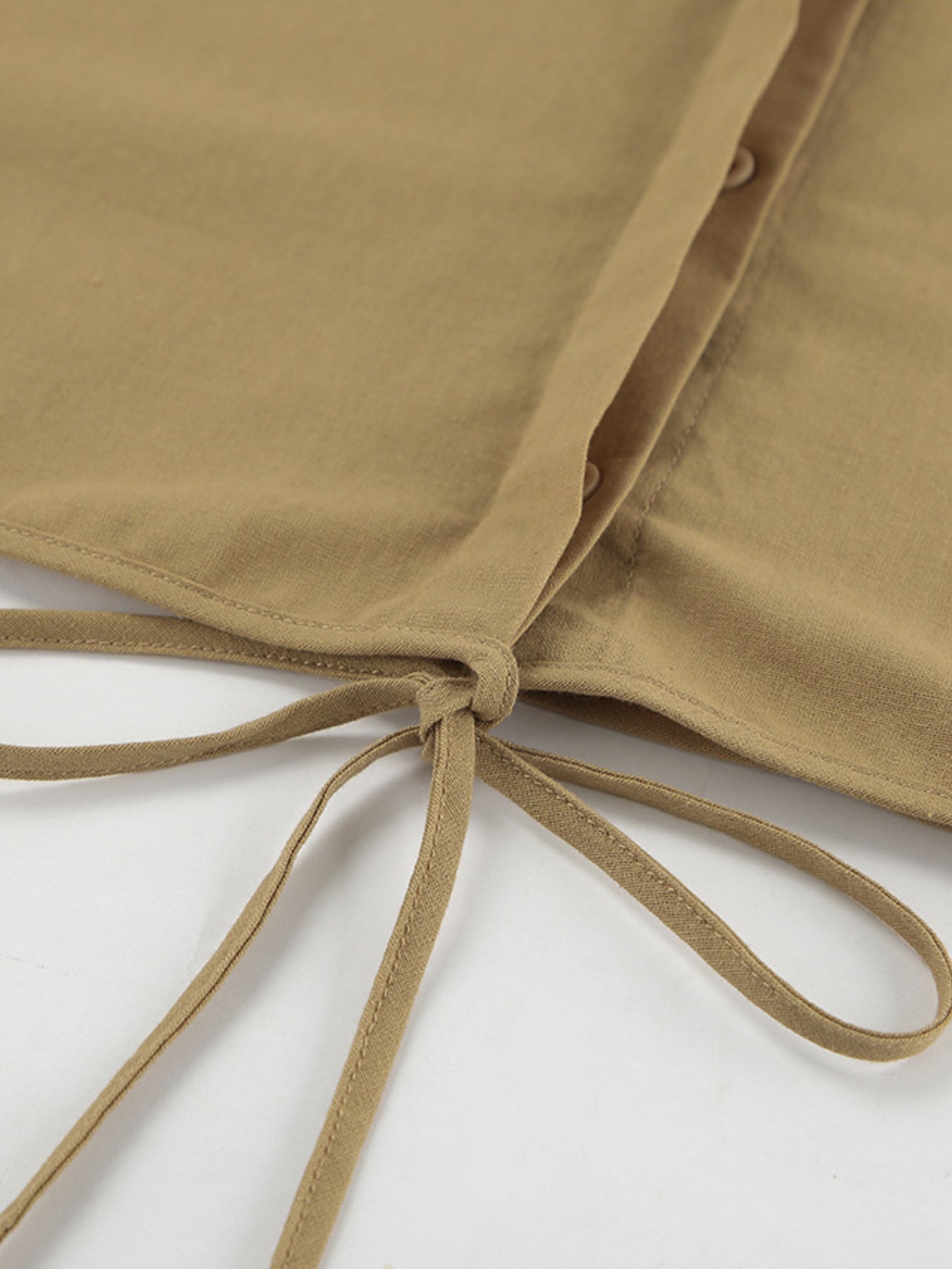 Long Sleeve Top and Shorts Set in tan with drawstring details