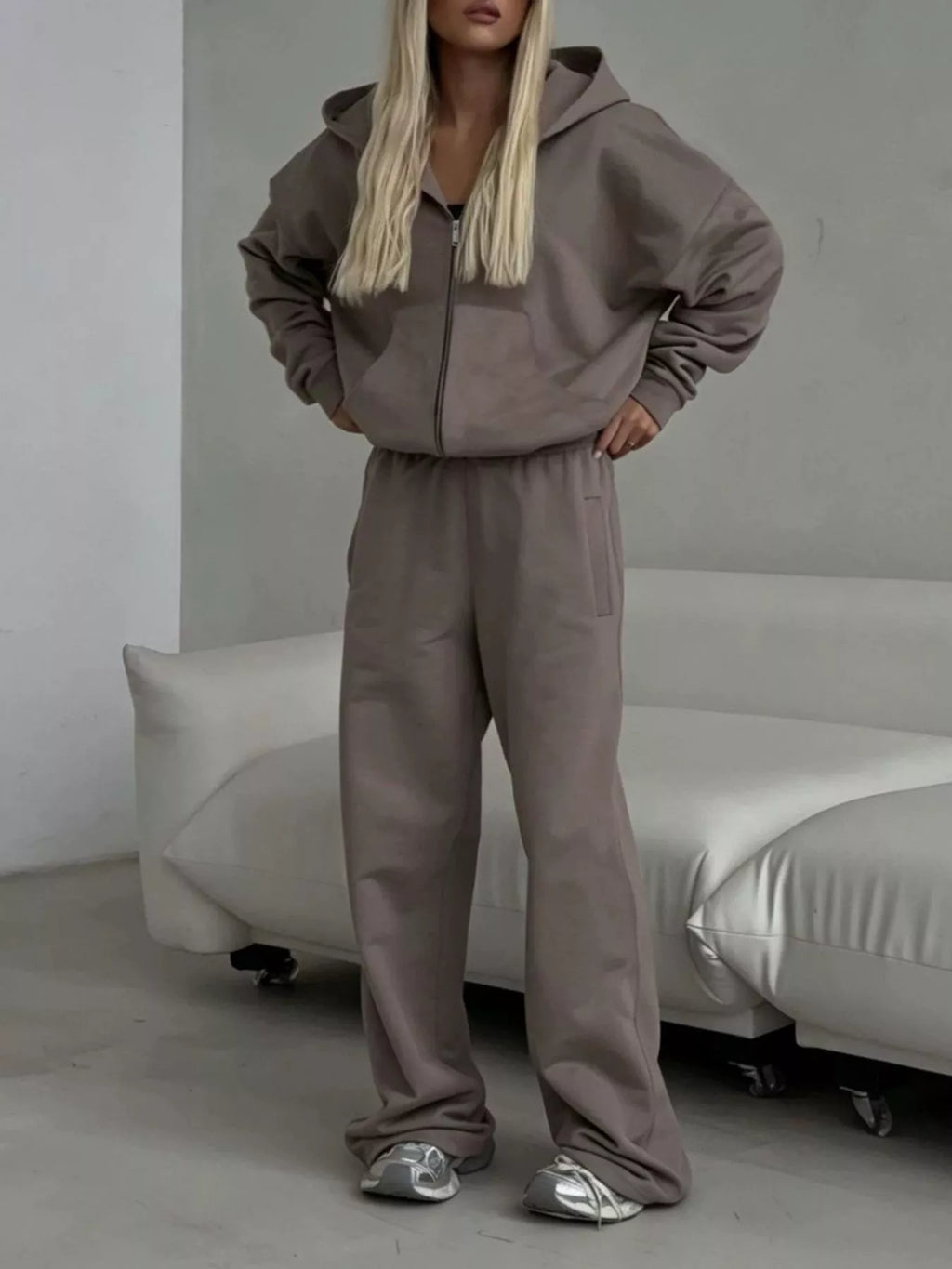 Zip-Up Hoodie & Wide-Leg Sweatpants Set by Belle Bijouix – view 21 of 29