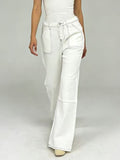 Wide Leg Contrast Stitching Jeans in white with visible topstitching and front pockets.