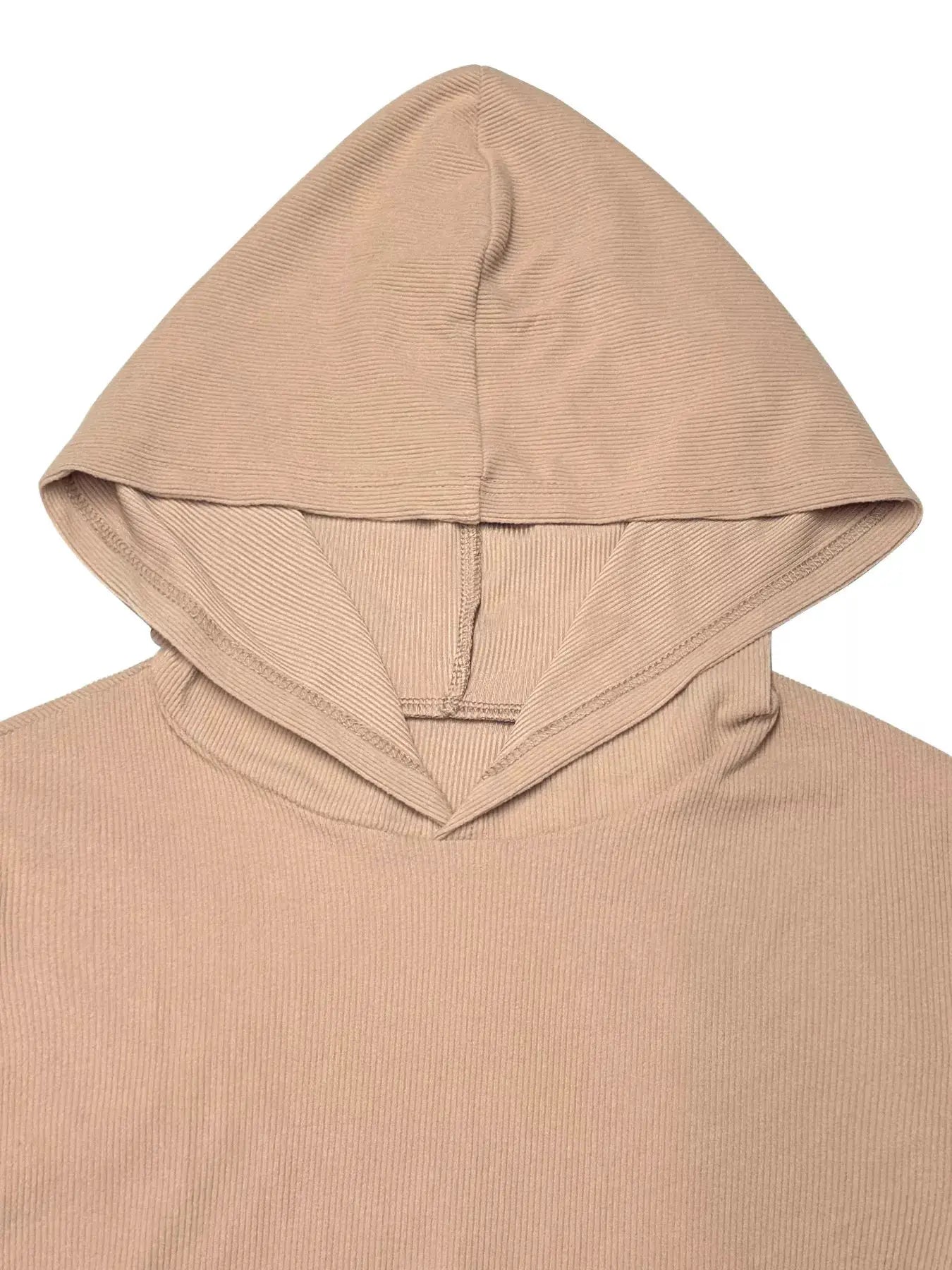 Long Sleeve Hoodie and Pants Set in beige ribbed knit by Belle Bijouix, sleepwear & loungewear