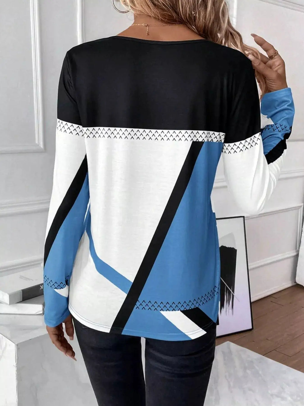 Color Block Long Sleeve T-Shirt with black, white and blue panels