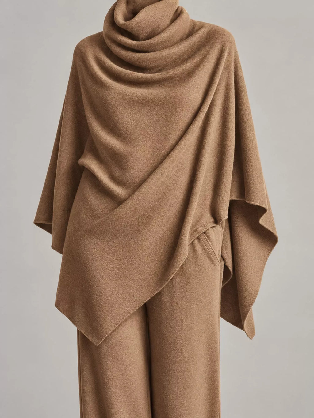 Turtleneck Poncho & Wide-Leg Pants Set in Camel by Belle Bijouix – view 13 of 24